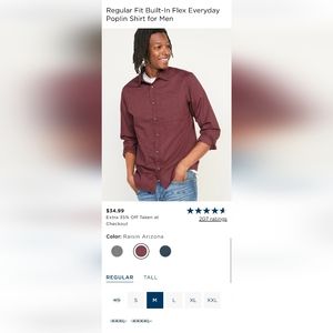 NEW Old Navy Regular Fit Built-In Flex Everyday Poplin Shirt for Men Size Medium
